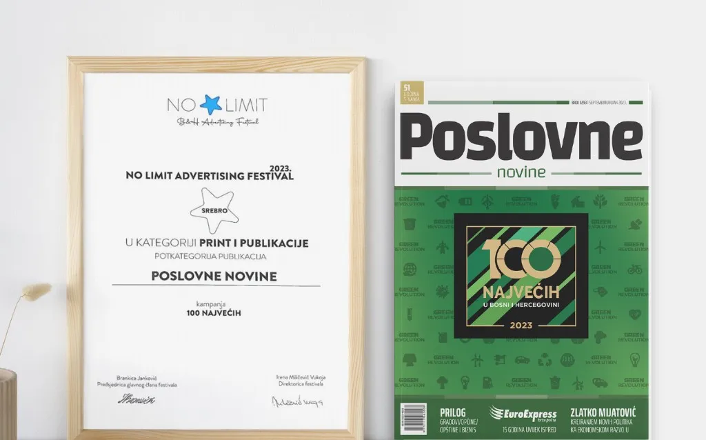 Poslovne novine osvojile srebro na NO LIMIT festivalu za publikaciju "100 najvećih"