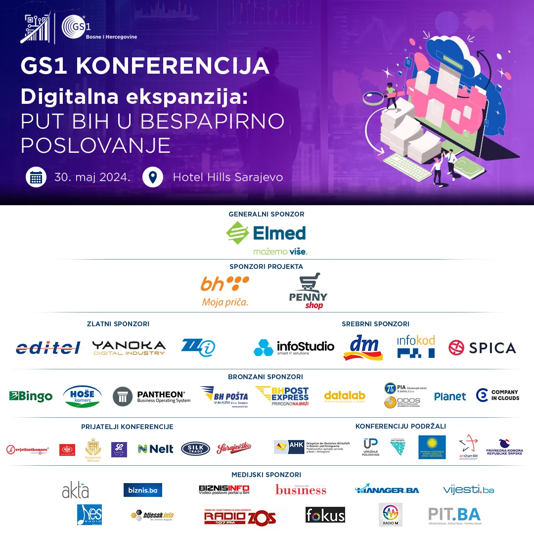 Poziv na 8.GS1 Konferenciju - Digitalna ekspanzija: Put u BiH u bespapirno poslovanje