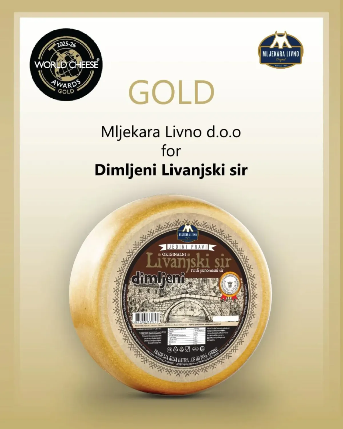 Sirevi iz Livna blistali u Bernu: zlato i dvije bronce na World Cheese Awards