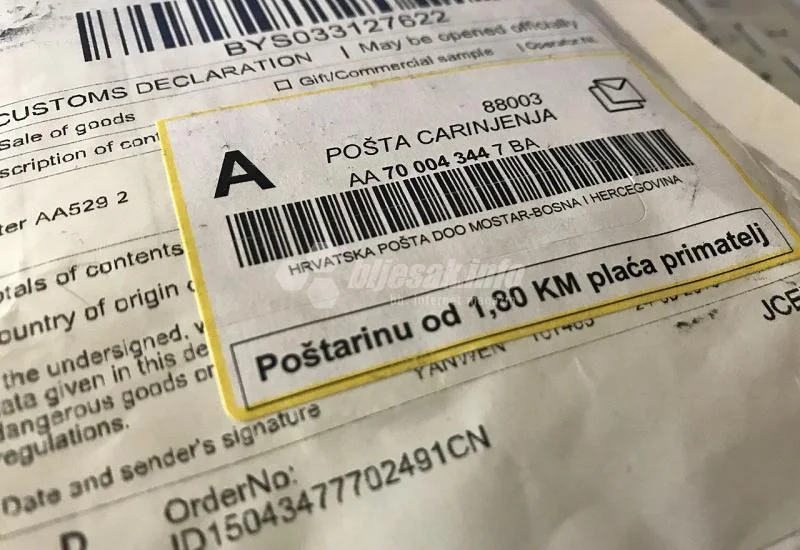 Naknada od 1,80 KM za pošiljke koje ne podliježu carini