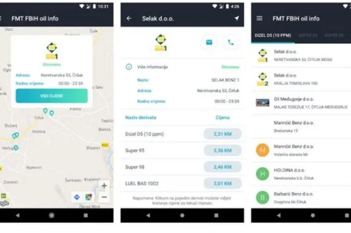 Puštena u rad Android aplikacija o cijenama goriva na benzinskim pumpama u FBiH