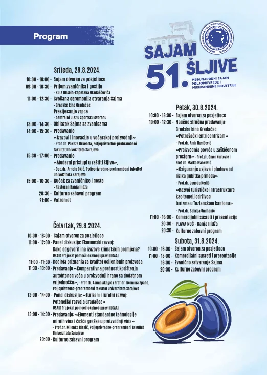 Poziv na otvaranje i praćenje 51. Sajma šljive u Gradačcu