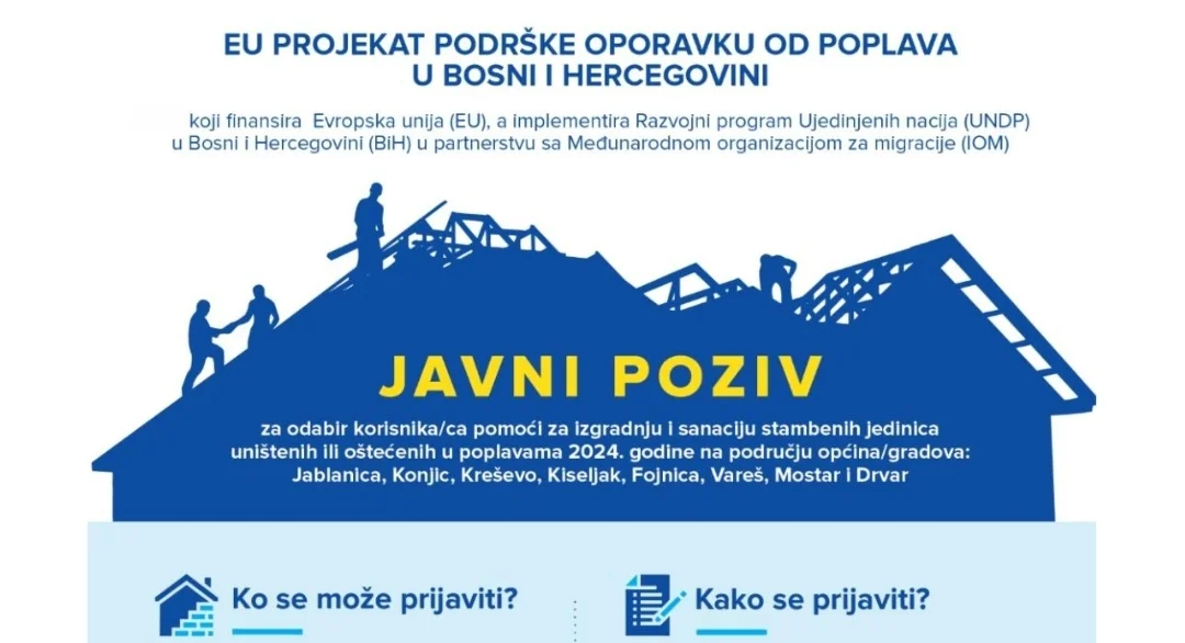 Objavljen Javni poziv za obnovu stambenih objekata u okviru 20 miliona eura vrijednog „EU projekta podrške oporavku od poplava u BiH“