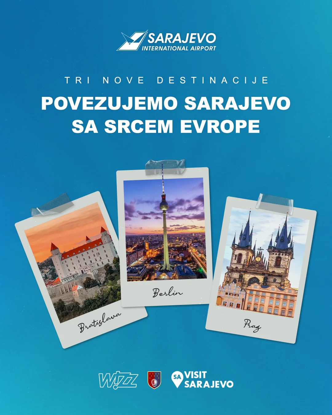 Wizz Air proširuje mrežu letova iz Sarajeva sa tri nove direktne linije ka Pragu, Berlinu i Bratislavi